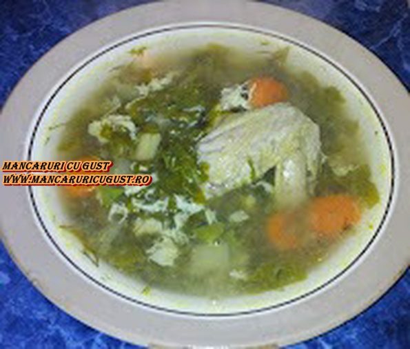 Ciorba de loboda cu pui si zdrente de ou