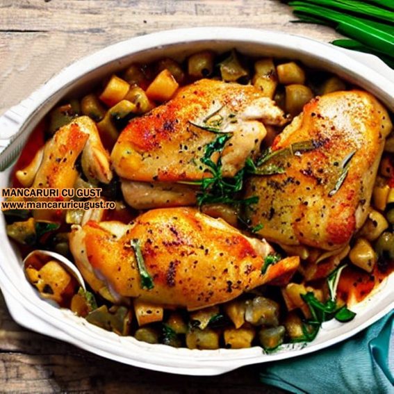 Piept de pui cu vinete si rosii la cuptor reteta simpla si foarte gustoasa